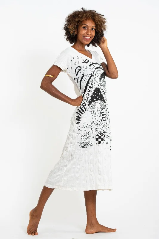Sure Design Womens Magic Mushroom V Neck Tee Dress White Tunics Chic fashionable