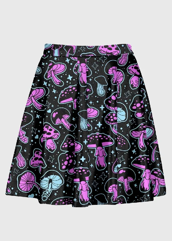 Plus Size Cute Pink Blue Mushroom Black Skirt modal blend skirt