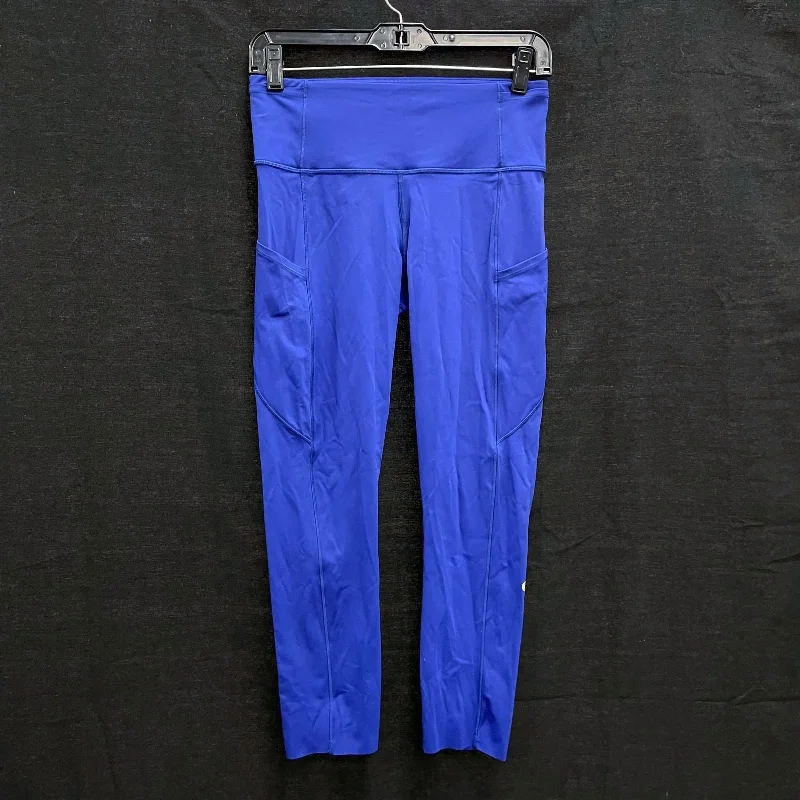 Wmns LULULEMON Blue Fast Free High Rise Crop II Athletic Leggings Sz 8 Stylish Printed Stretch Leggings