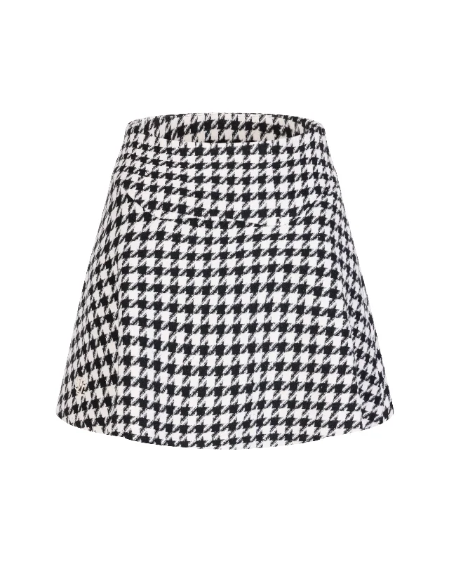 Houndstooth checkered flare skirt - Black velvet skirt luxury