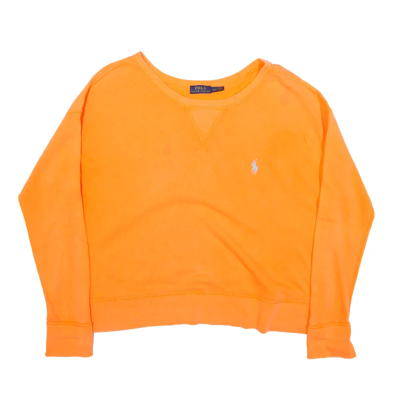 POLO RALPH LAUREN Sweatshirt Orange Womens M Hoodie with Half-Zip Sporty Casual