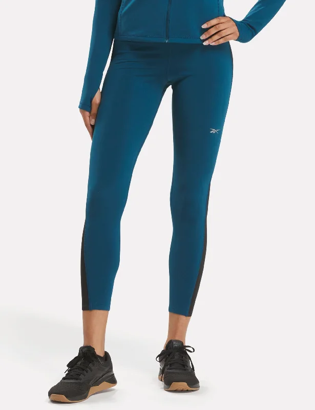 Running Warming Leggings - Escape Blue Comfortable Ribbed Waistband Leggings