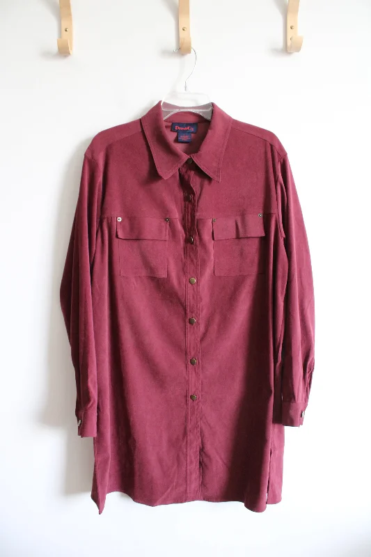 Denim & Co. Red Long Sleeved Button Down Dress | L Tunics Luxurious high-end