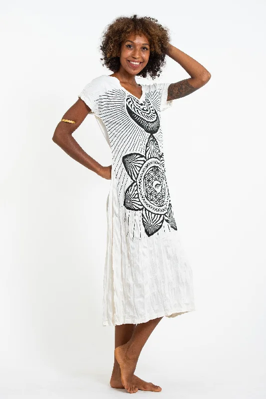 Sure Design Womens Sacred Geometry Mandala V Neck Tee Dress White Tunics Stylish modern
