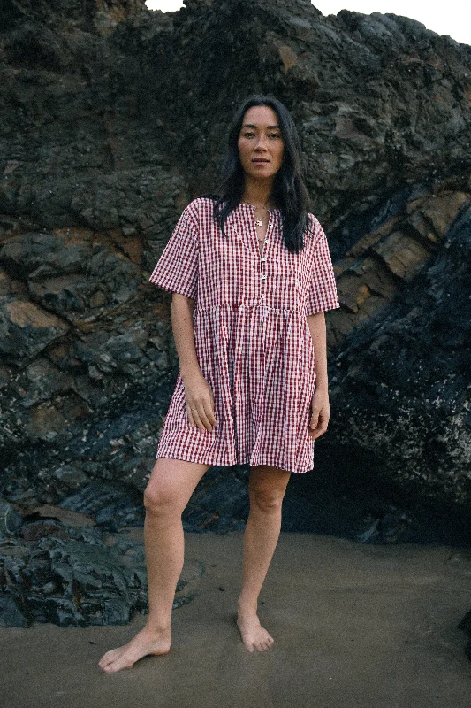 DARCEY DRESS RED GINGHAM - TBR Tunics stripes playful