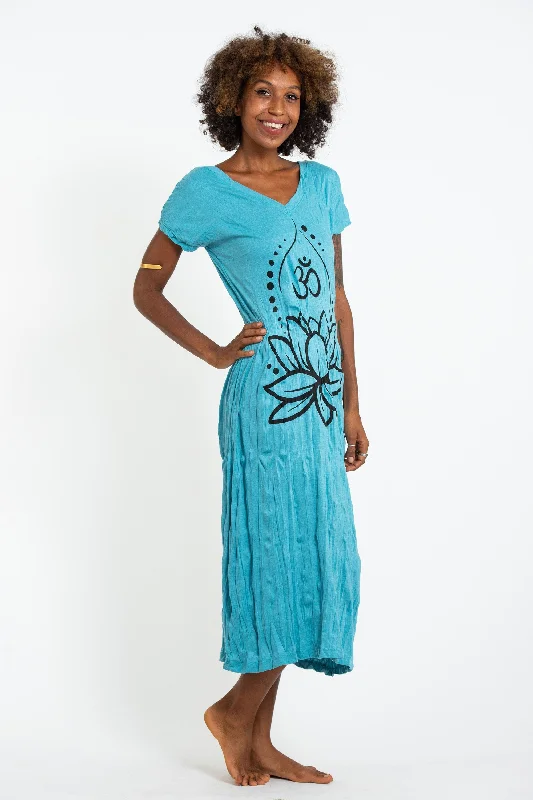 Sure Design Womens Lotus Om V Neck Tee Dress Turquoise Tunics Essential wardrobe