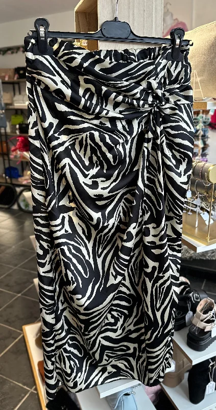Zebra print twisted detail front split midi skirt lace skirt intricate