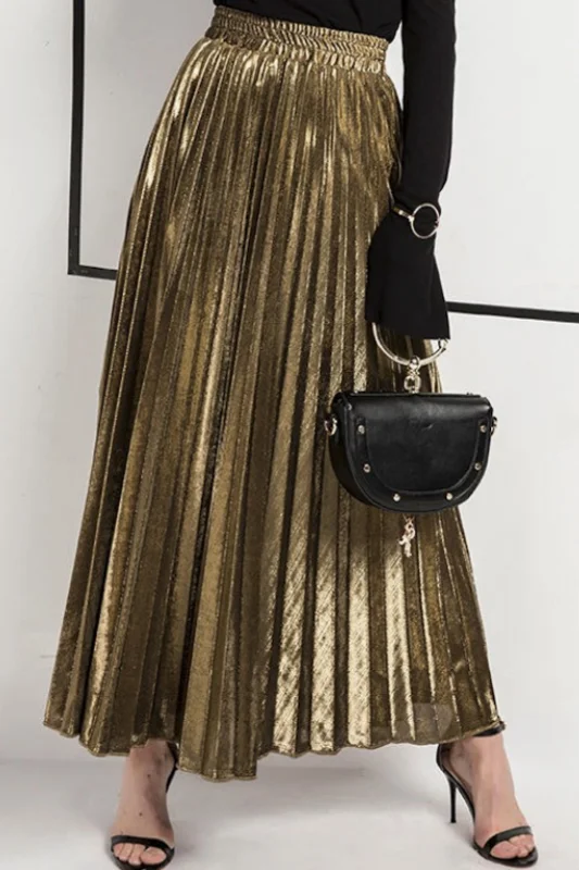 Addison Metallic Skirt - Gold silk skirt lustrous
