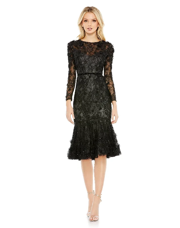 Floral Appliqué Long Sleeve Cocktail Dress Tunics Office stylish