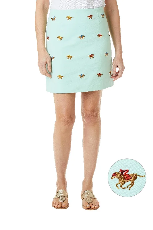 Ali Skirt Stretch Twill Mint with Racing Horses velvet skirt rich