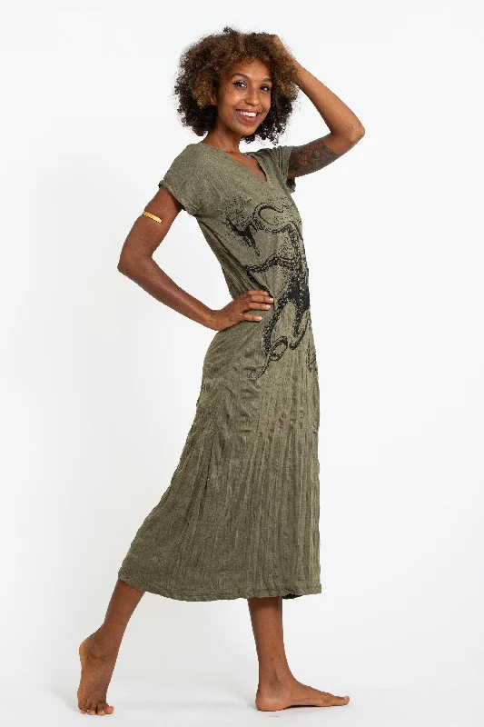 Sure Design Womens Octopus V Neck Tee Dress Green Tunics Trendy modern
