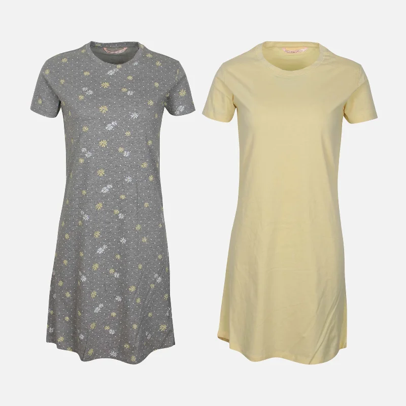LADIES COTTON SHORT SLEEVE SLEEP DRESS SET (2 PACK) Tunics stripes playful