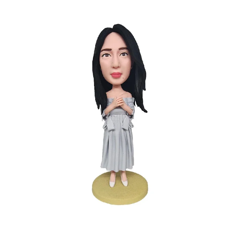 Beauty in light blue dress Custom Bobblehead Tunics Essential wardrobe