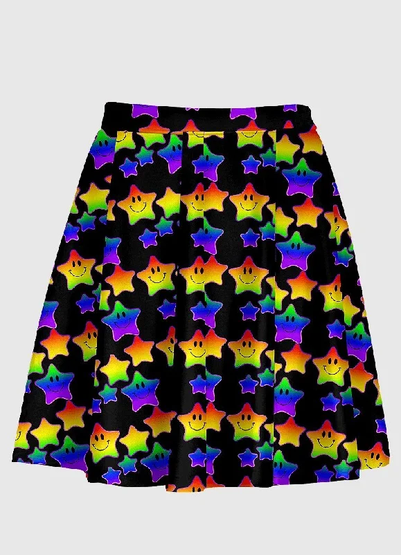 Star Rainbow Road Black Skirt satin skirt smooth