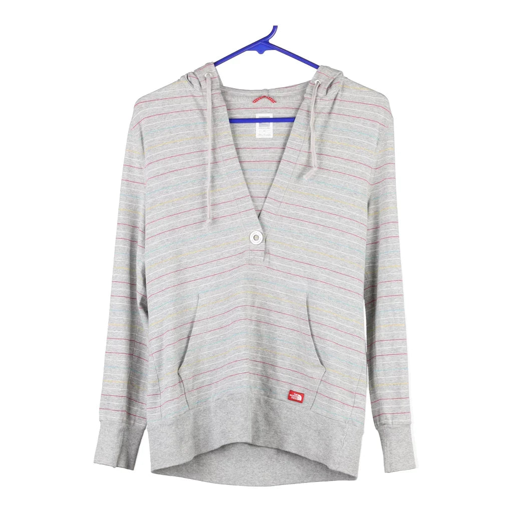 The North Face Striped Hoodie - Small Grey Cotton Blend Hoodie with Toggle Buttons Decorative Unique