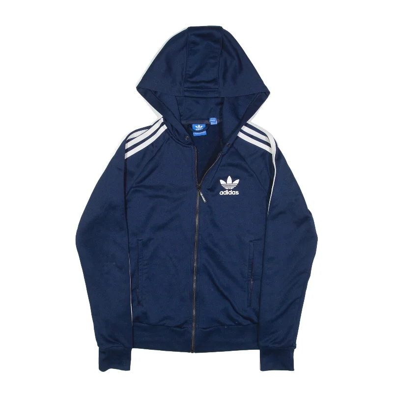 ADIDAS Hoodie Blue Full Zip Womens UK 8 Hoodie with Mock Neck Collared Structured