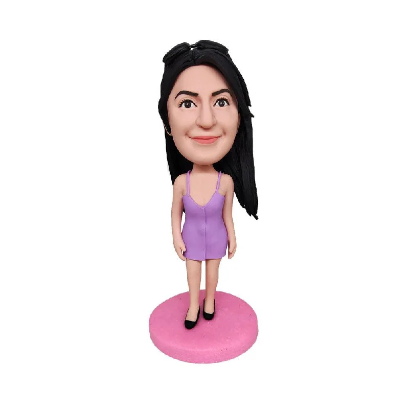 Lady in purple suspender dress Custom Bobblehead Tunics Versatile stylish