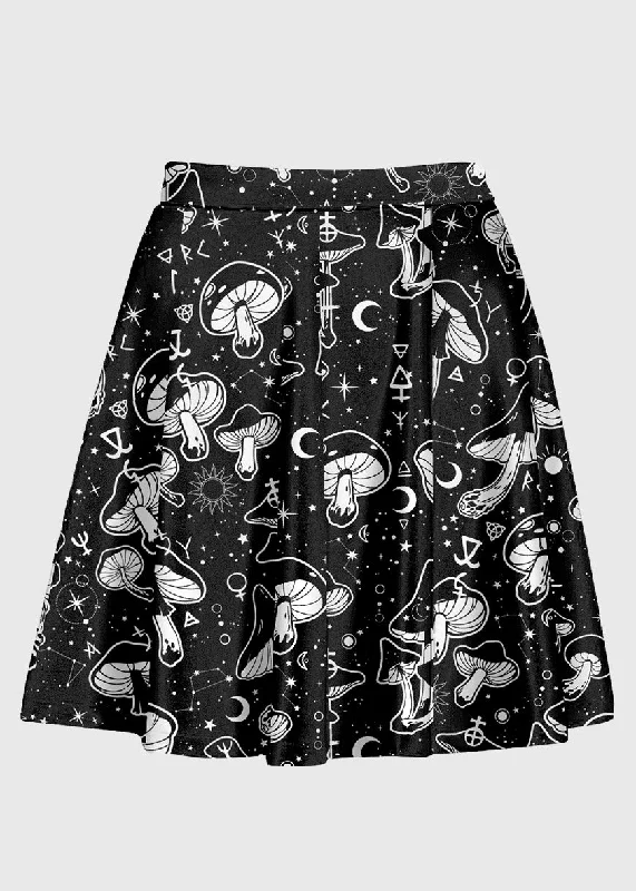 Plus Size Dark Academia Mushroom Astrology Pattern Skirt silk skirt lustrous