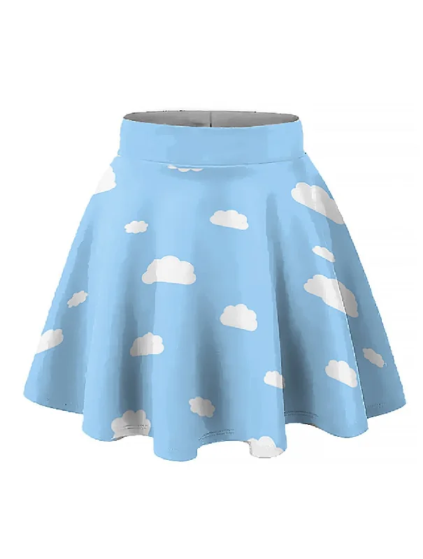 Kawaii Plus Size Blue Sky Elastic Circle Skirt velvet skirt sumptuous