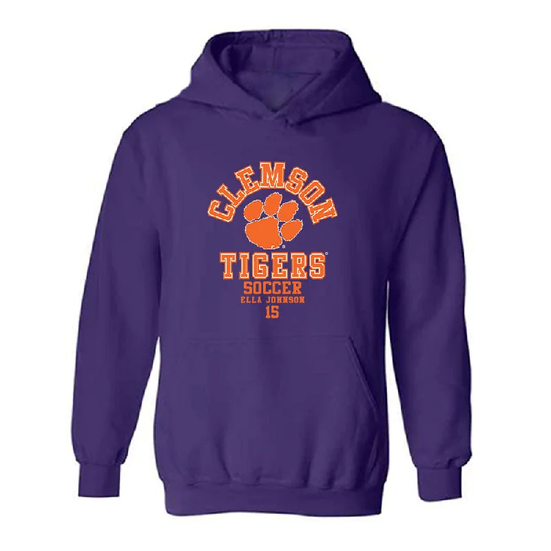 Clemson - NCAA Women's Soccer : Ella Johnson - Classic Fashion Shersey Hooded Sweatshirt Hoodie with Thumb Holes Functional Cozy