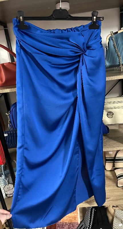 Cobalt blue twisted detail front split midi skirt corduroy skirt cozy