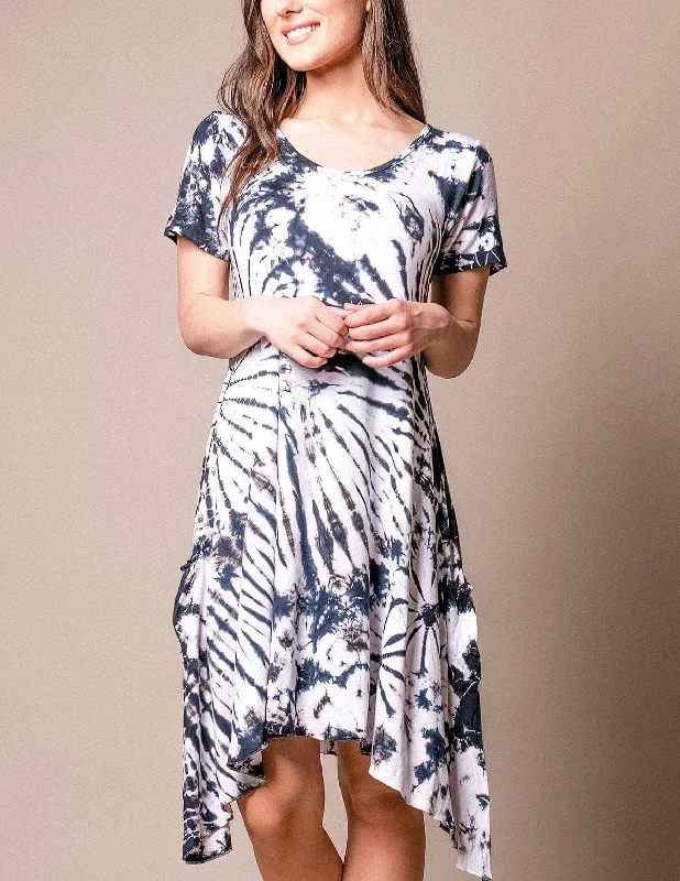 Tie-Dye Sharkbite Dress - Black/White Tunics Stylish elegant
