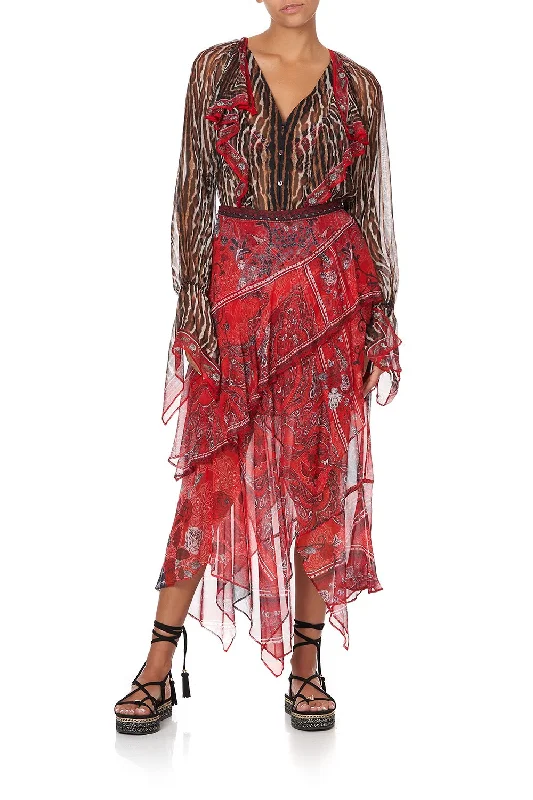 ASYMMETRICAL RUFFLE SKIRT PIRATE PUNK silk skirt sleek