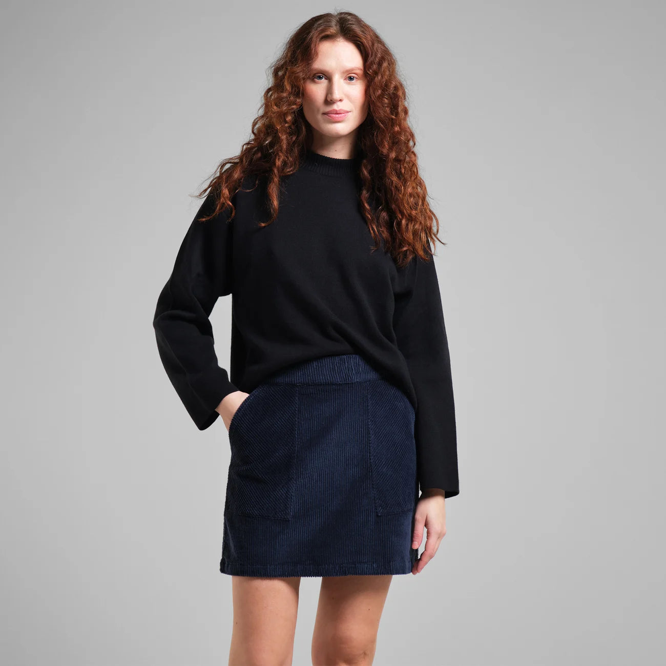 DEDICATED Majorna corduroy skirt navy women zip skirt side