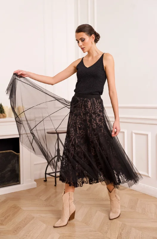 Lace & Tulle Skirt - Black leather skirt modern