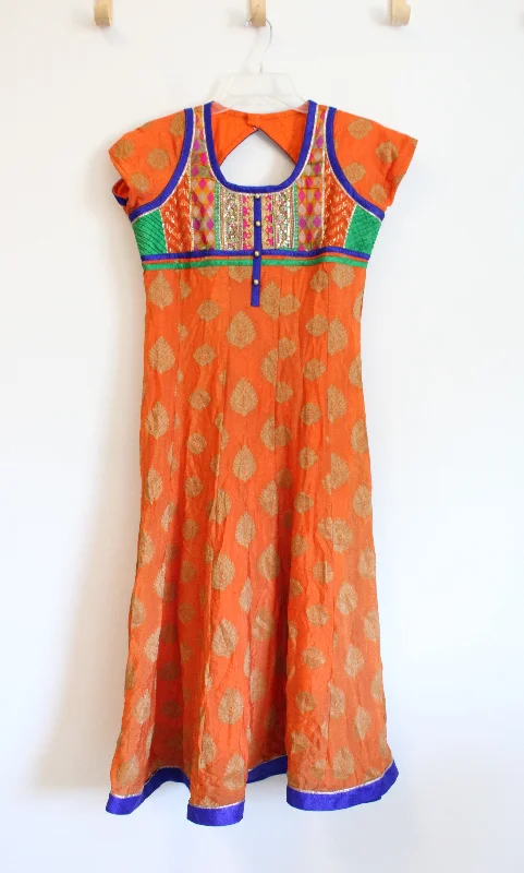 Gold Leaf Patterned Blue & Green Edged Orange Dress Tunics Plaid country