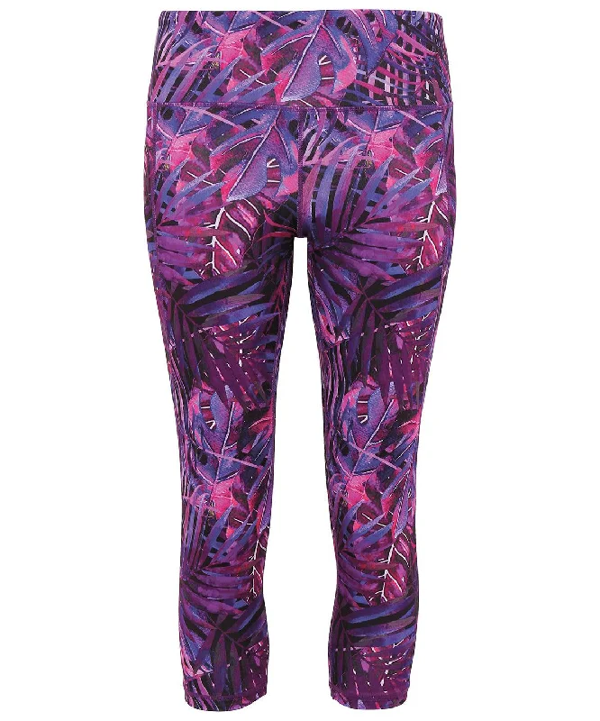 Jungle Purple - Women's TriDri® performance jungle leggings ¾ length Chic Floral Print Leggings