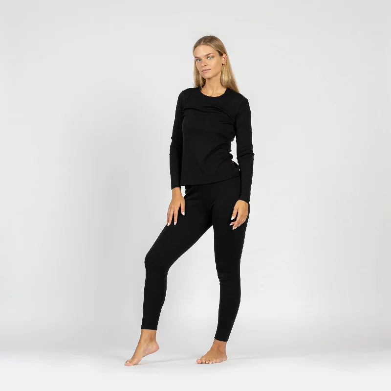 Women's 250 Long Sleeve & Leggings 2-Piece Black Cozy Fashion Leggings