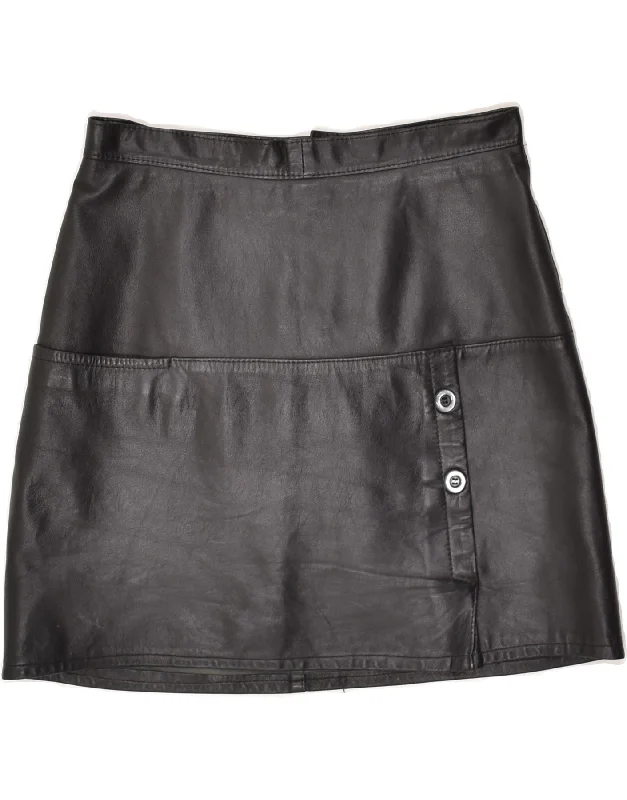 VINTAGE Womens Leather Skirt W26 Small  Black Leather velvet skirt sumptuous