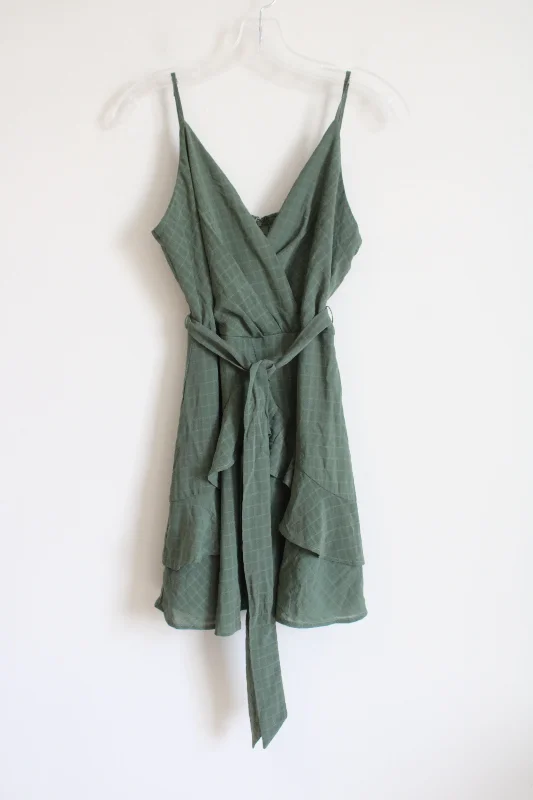 Trixxi Green Patterned Ruffled Hem Dress | M Tunics Corduroy durable