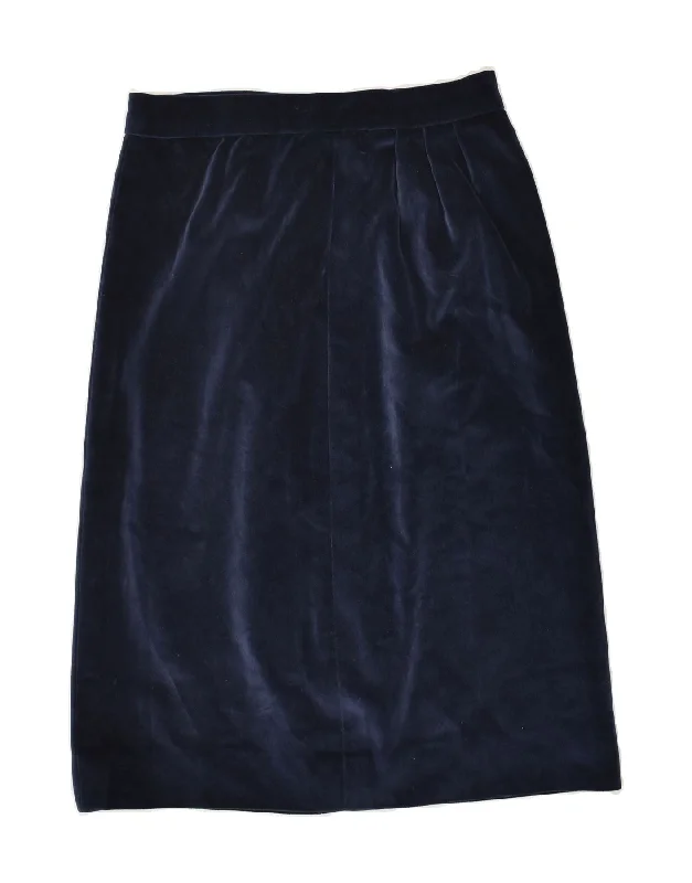 VINTAGE Womens Velour Straight Skirt W28 Medium Navy Blue silk skirt luxurious