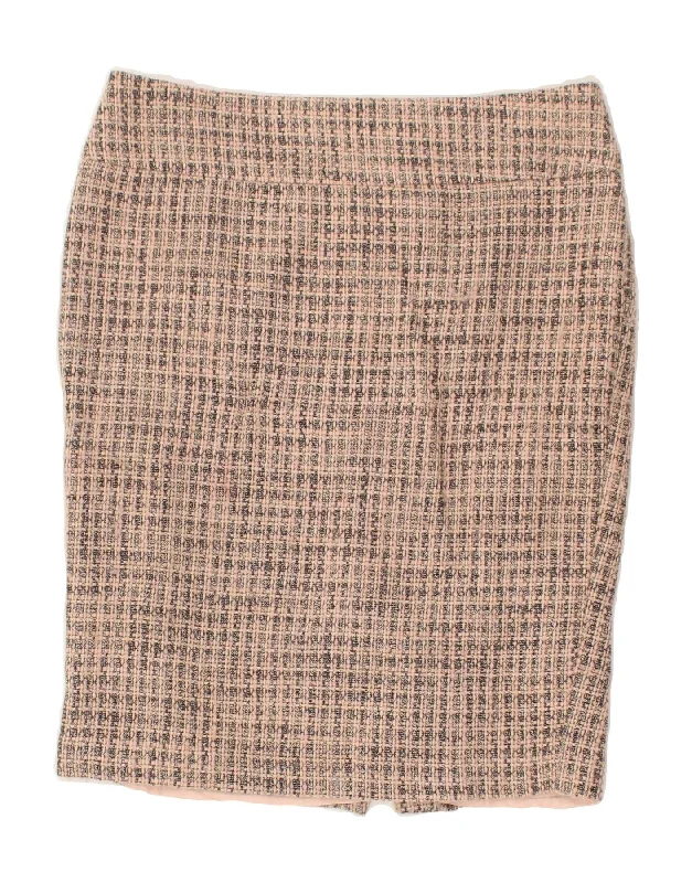 PHASE EIGHT Womens Straight Skirt UK 10 Small W30 Beige Check Cotton wrap skirt elegant