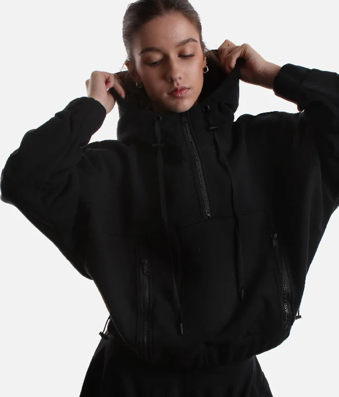 Half Zip Warm Up Hoodie – Bold in Black Hoodie with V-Neck Classic Versatile