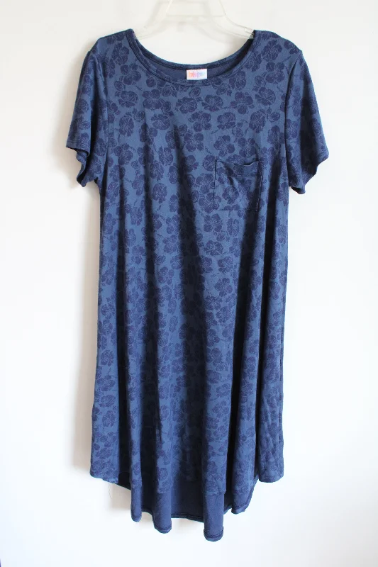 LuLaRoe Blue Floral Pocket Dress | L Turtleneck Neckline Stylish