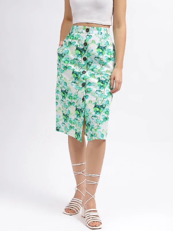 Elle Women Green Printed Regular Fit Mid-Rise Skirt velvet skirt luxurious