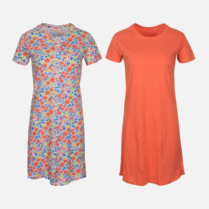 LADIES COTTON SHORT SLEEVE SLEEP DRESS SET (2 PACK) Tunics Long Elegant
