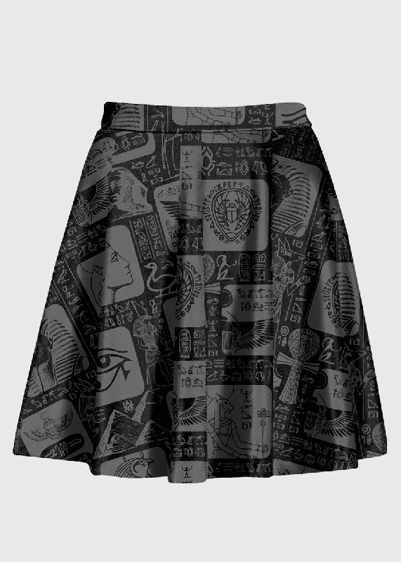 Plus Size Black and Grey Ancient Egyptian Hieroglyphs Pattern Skirt chiffon skirt airy