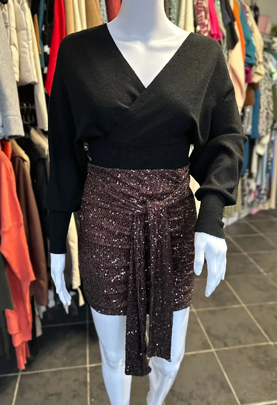 Brown sequin elasticated mini skirt velvet skirt sumptuous
