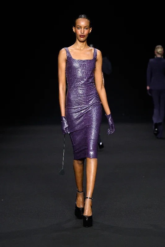 RETAW FAUX-LEATHER DRESS Square Neckline Feminine