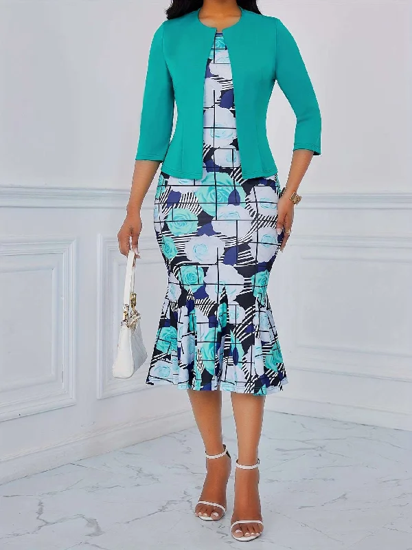 Chic Spring Floral Dress Ensemble - Effortless Elegance for Every Occasion Tunic Top Casual