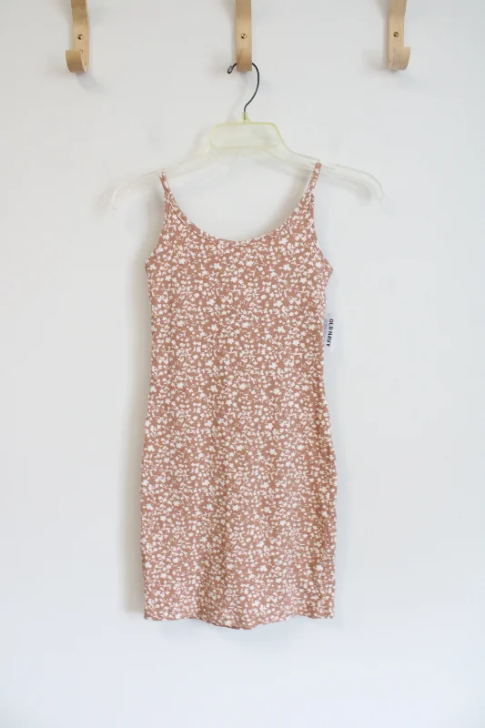 NEW Old Navy Tan & White Floral Ribbed Dress | XS Tunics Solid Classic
