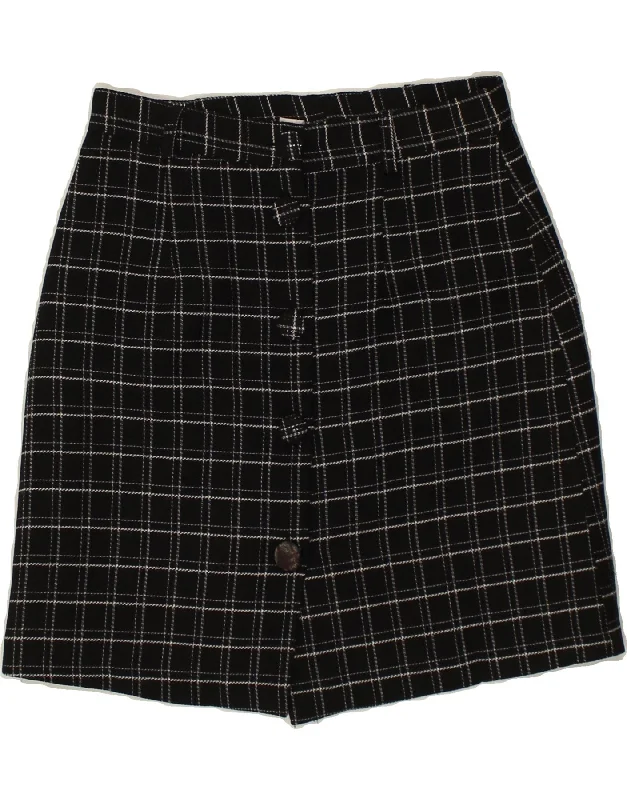 VINTAGE Womens Straight Skirt W26 Small  Black Check asymmetrical skirt cut