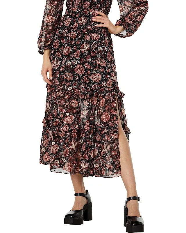"Tier Ruffle Smocked Midi" Skirt silk skirt elegant