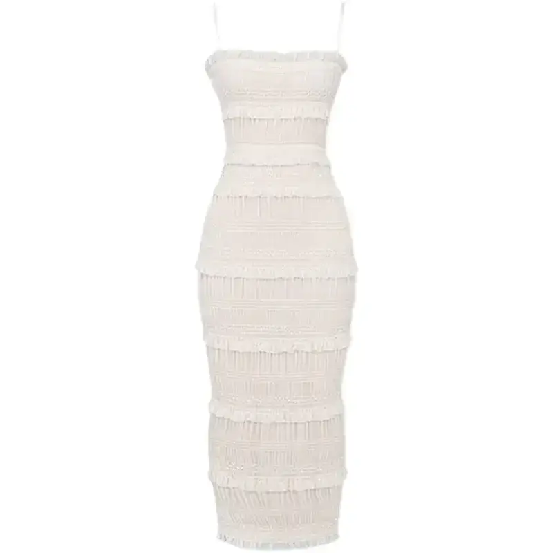New sexy suspender-wrapped bust-fitting long dress Tunics Travel practical