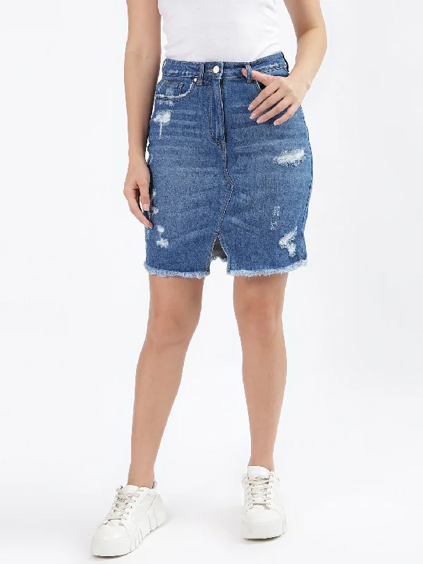 Iconic Women Blue Solid Slim Fit Skirt chiffon skirt airy