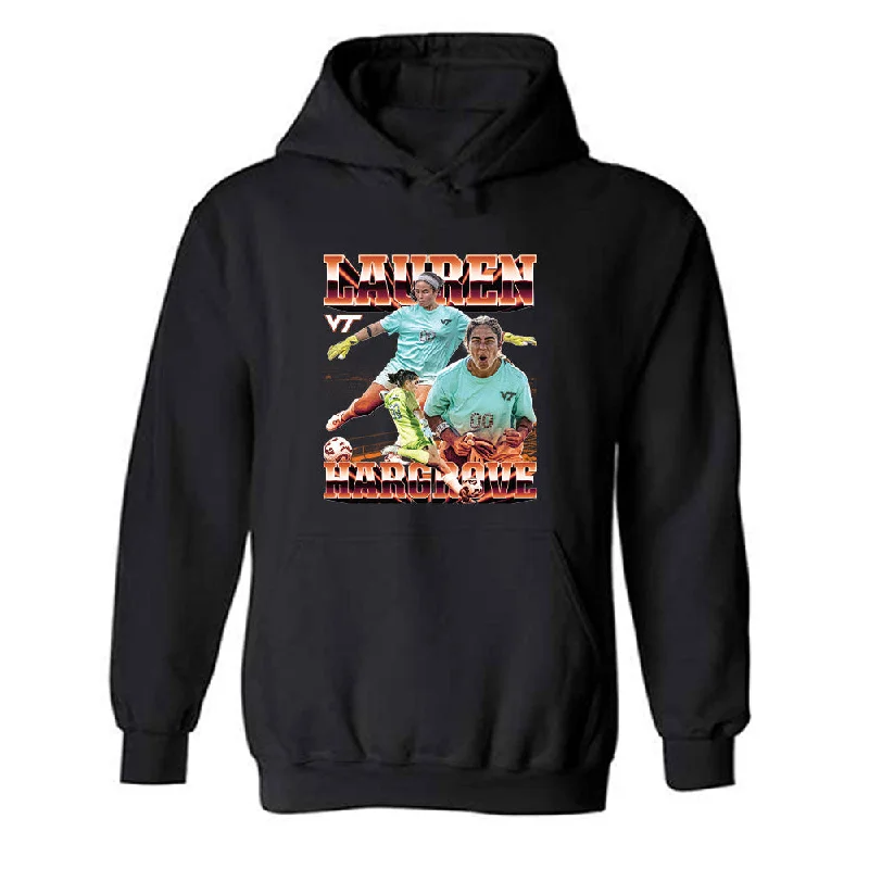 Virginia Tech - NCAA Women's Soccer : Lauren Hargrove - Player Collage Hooded Sweatshirt Hoodie with Hem Contrast Bold Stylish